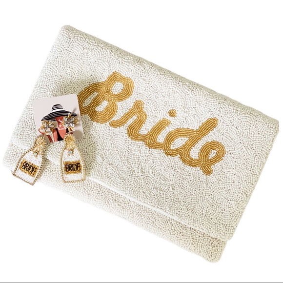 Seed Beaded Bride Champagne Bottle Earrings - Picture 3 of 3